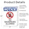 Signmission No Backpacks Allowed, 7 in W x Rectangle, Aluminum OS-2PACK-NS-A-710-V-14388 - alternate 6